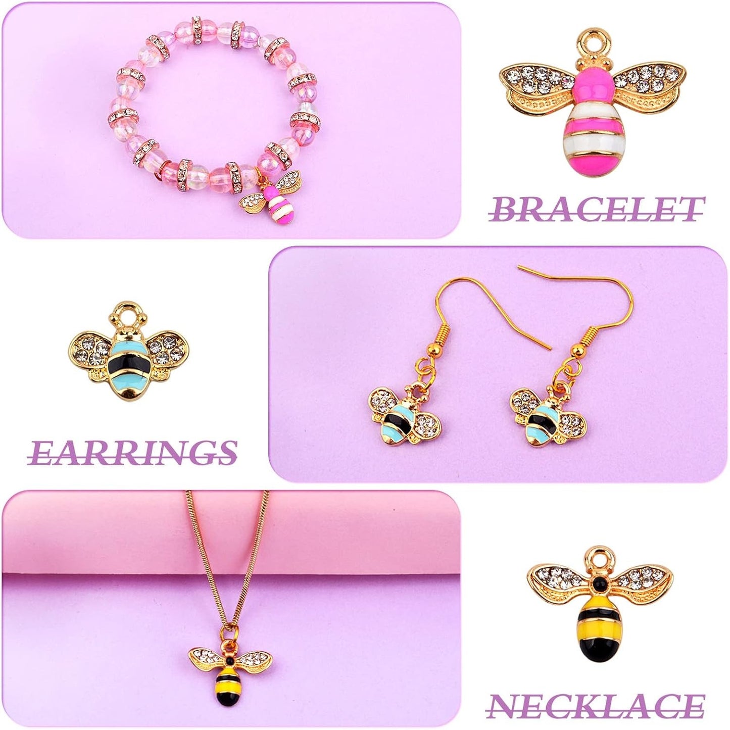 24pcs Alloy Enamel Bee Charms Cute Animal Honeybee Insect Pendant Charms with Rhinestone for DIY Necklace Bracelet Earrings Jewelry Making Decor, Yellow and White