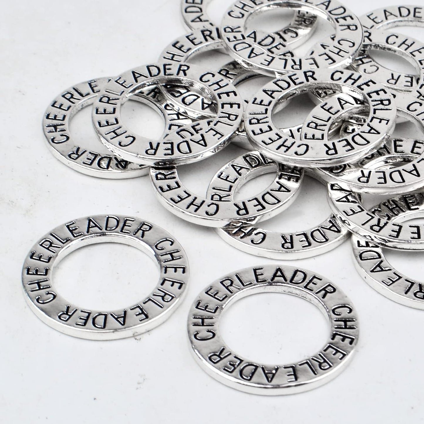 20pcs Antique Silver Cheerleader Charms Round Circle Cheer Charm Cheerleading Message Pendant Charms Jewelry Making Accessories for DIY Crafts Bracelet Birthday Gifts