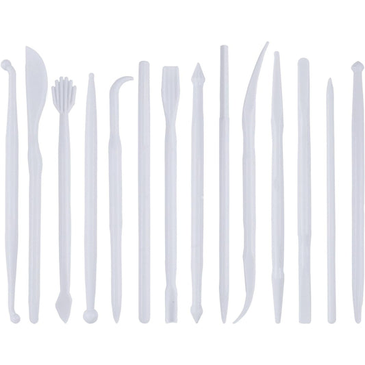 BronaGrand Set of 14 Mini Plastic Crafts Clay Modeling Tool for Shaping and Sculpting (White)