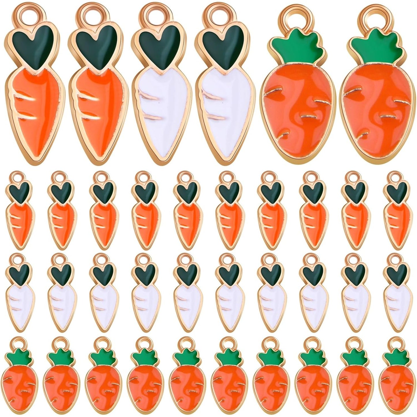 60pcs Enamel Radish Shape Charms Alloy Carrot Fruit Food Vegetable Theme Dangle Pendants Keychain Accessories for DIY Necklace Earrings Jewelry Making Supplies, 3 Styles