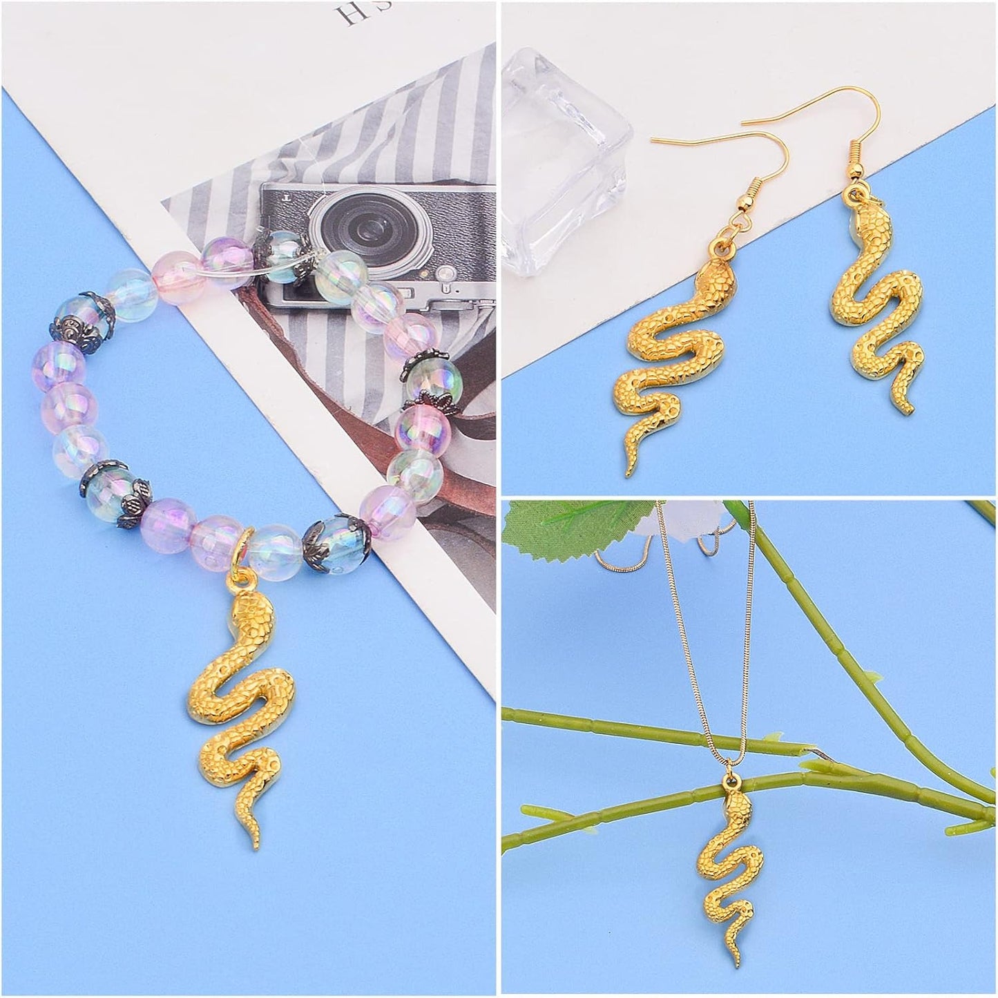 32pcs Snake Charms - Alloy Cobra Pendant for Bracelets Necklaces DIY Jewelry Craft Making Supplies, 4 Colors