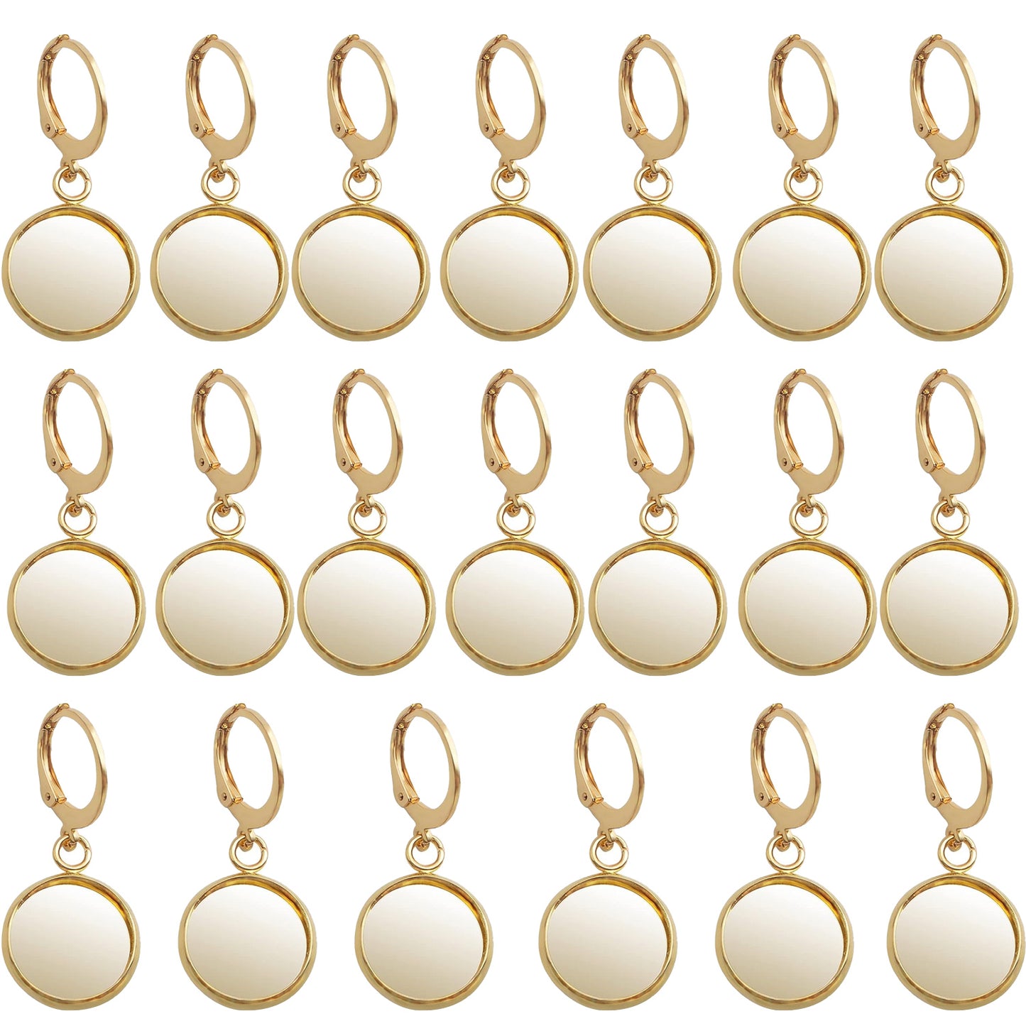 20pcs Leverback French Ear Wires Hooks Stainless Steel Blank Flat Round Bezel Trays Base Earring Cabochon Settings for DIY Earrings Jewelry Making Supplies, 2 Colors