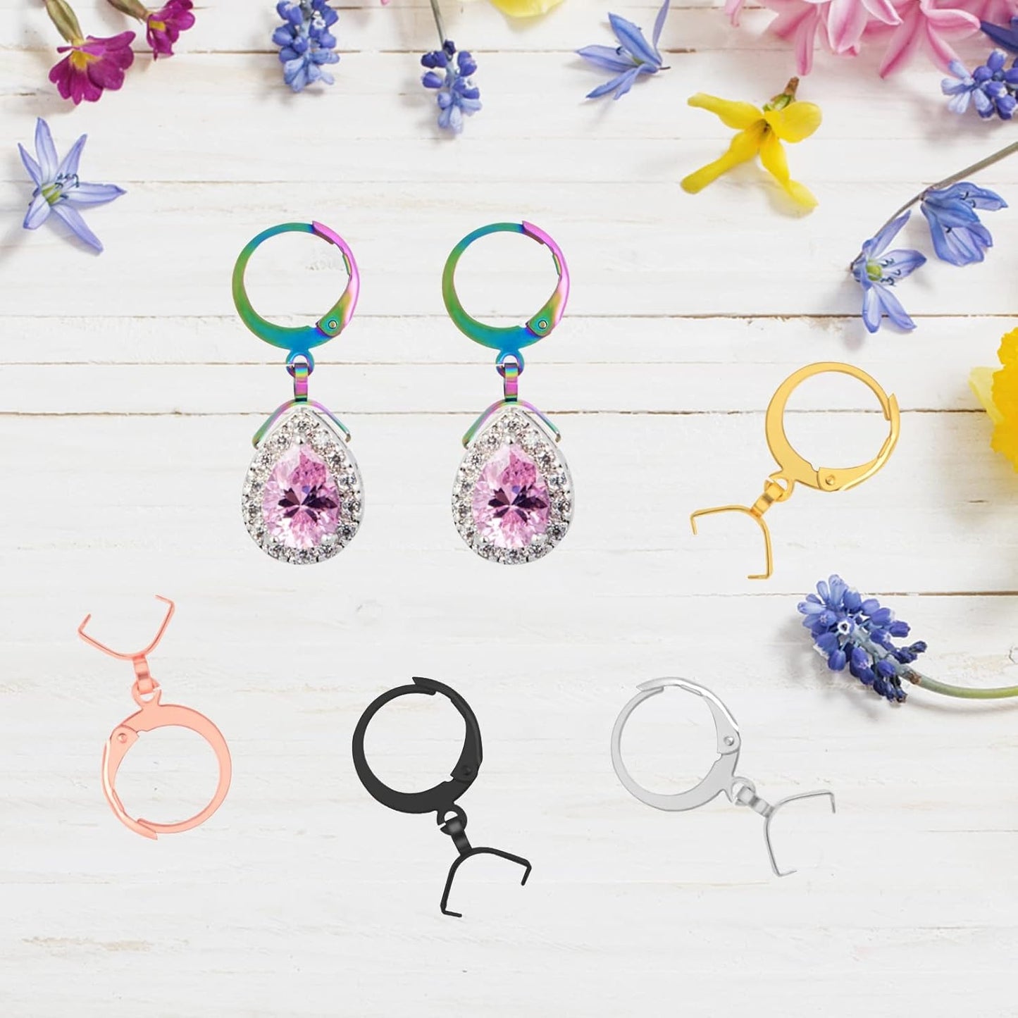 20pcs Stainless Steel Round Earring Hooks Hypoallergenic Leverback Ear Wires Hooks with Pinch Bail Clasps Earring Components for DIY Dangle Jewelry Making Supplies, 5 Colors