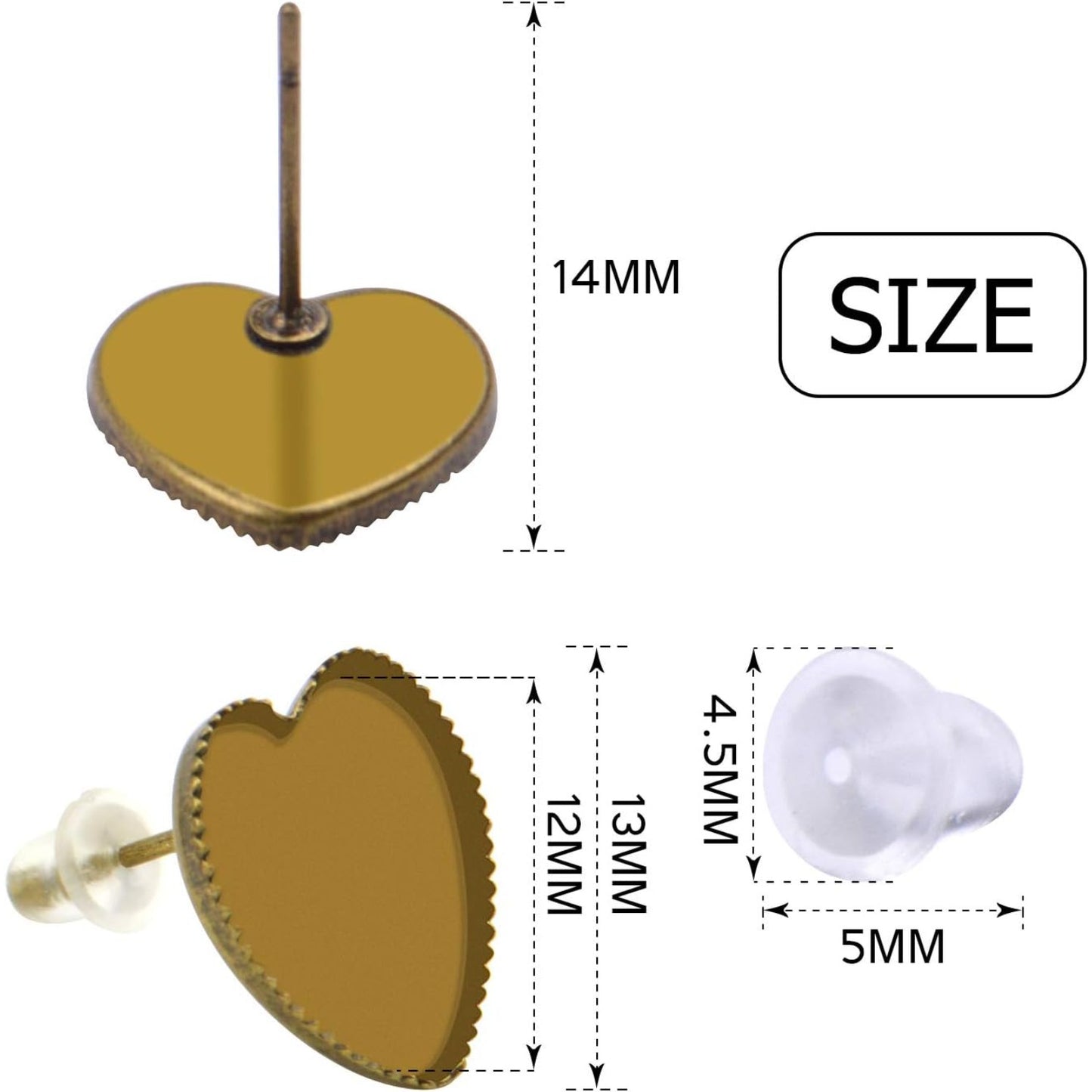Earring Cabochon Settings, 40 Pieces Cabochon Stud Earrings Blank Heart Shape Earring Bezel Tray with 40 Pieces Earring Safety Backs for Jewelry Making,Bronze