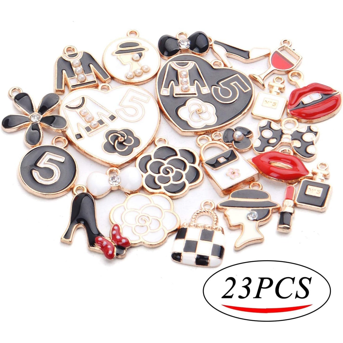 23pcs Mixed Women Make Up Charms Fashion Lipstick Dress Perfume Purse Charms Pendant for Jewelry Making Necklace Bracelet Earring
