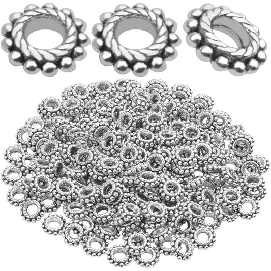 100pcs 8mm Antique Silver Spacer Beads Tibetan Alloy Bead Spacers for DIY Necklace Bracelets Crafting,Gear-Shaped