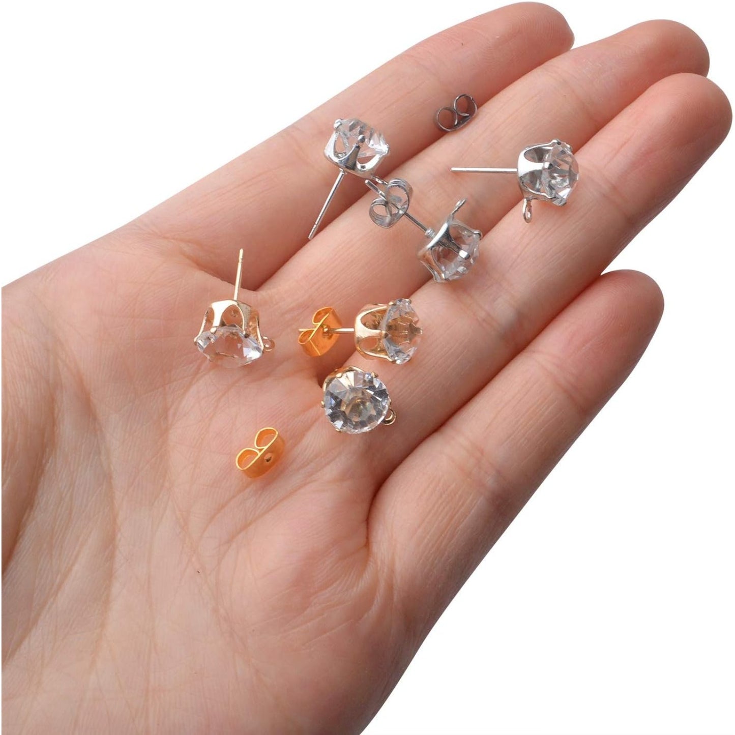 60pcs Rhinestone Earring Posts Hypoallergenic Ear Studs with Loop and 60pcs Butterfly Earring Backs Earring Stoppers for DIY Earring Jewelry Findings Accessories