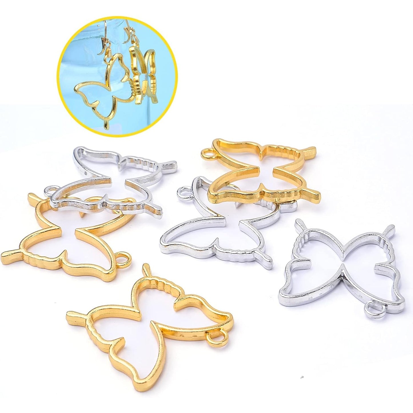 20pcs Butterfly Open Back Bezel Pendant Charm Resin Molds Hollow Frame Pendants for DIY Pressed Flower Crafts Jewelry Making Accessories