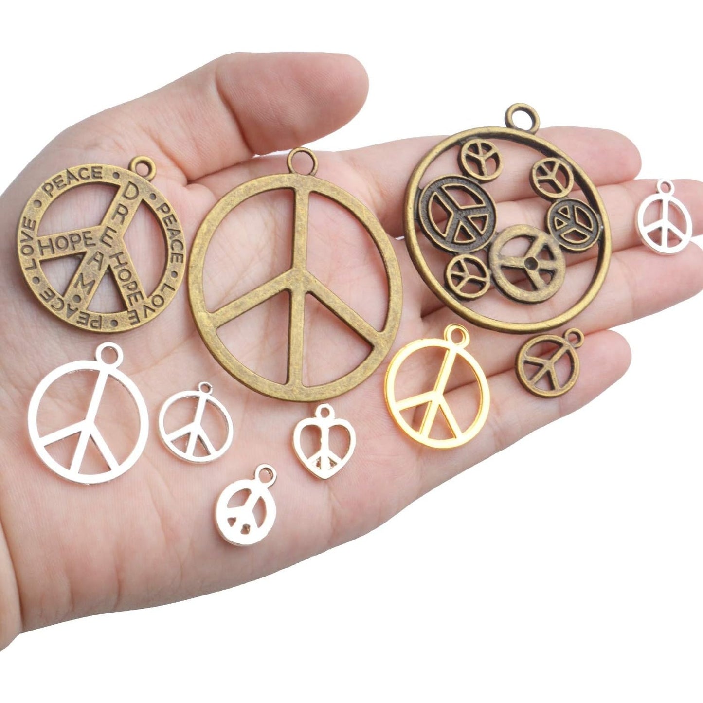Peace Symbol Pendants,100g Vintage Alloy Peace Charms Craft Supplies for Jewelry Making Necklace Bracelet DIY