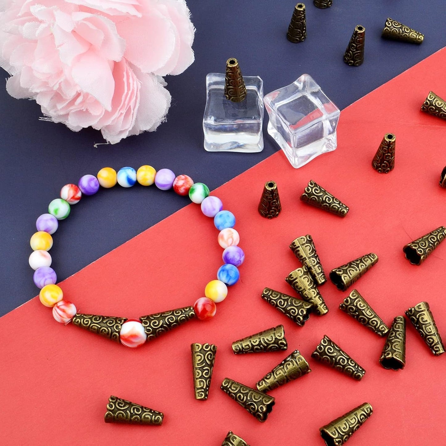 Beads Caps Making, 100pcs Antique Beads Caps Tibetan Style Cone Caps Metal Beads End Caps Flower Bead Caps Tassel Crafts DIY for Jewelry Making, 17.5 8.5mm