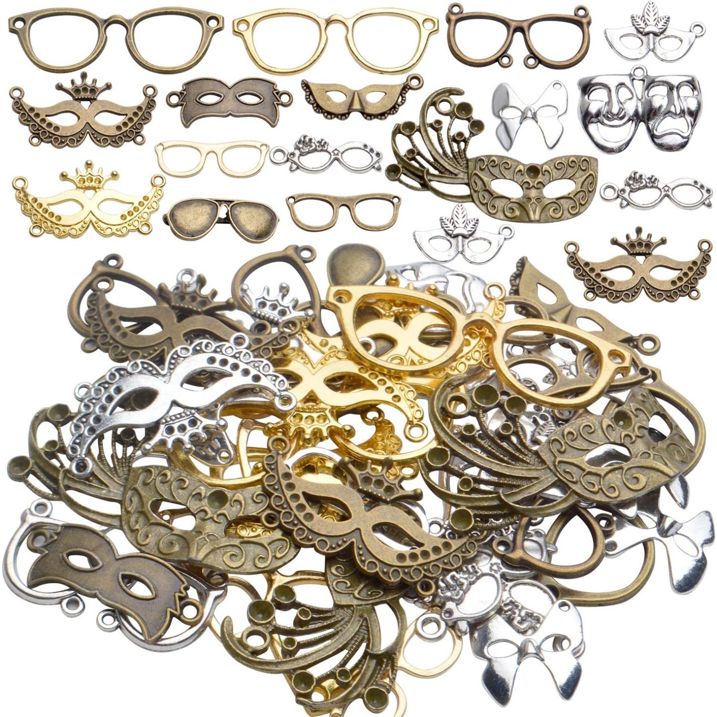 Mask Pendant Jewelry, 100g(About 25-50pcs) Women Face Masks Pendant Charms Alloy Antique Mask Eyeglasses Charms Accessory for Halloween Parties Ball Dance Cosplay Jewelry DIY