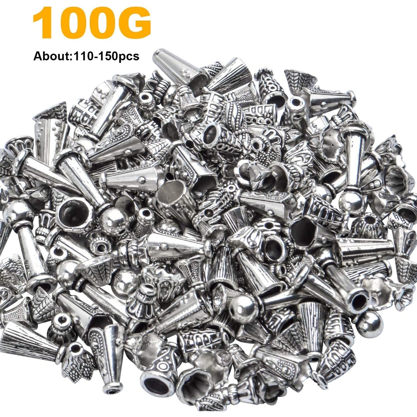 100 Gram (About 130-190pcs) Antique Silver Cone Bead Caps Flower End Caps Tassel End Cap for Jewelry Making Crafts DIY