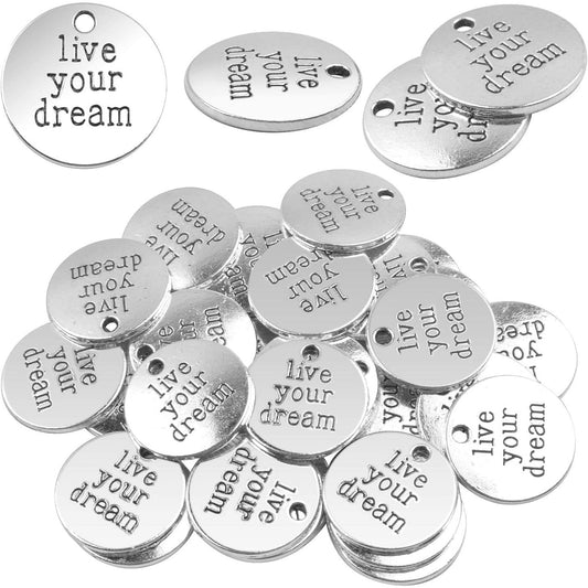 Inspiration Words Charms,30 Pieces Lettering Saying Charms Message Pendants Alloy Round Jewelry Making Findings for DIY Necklace Bracelet Crafting,20mm