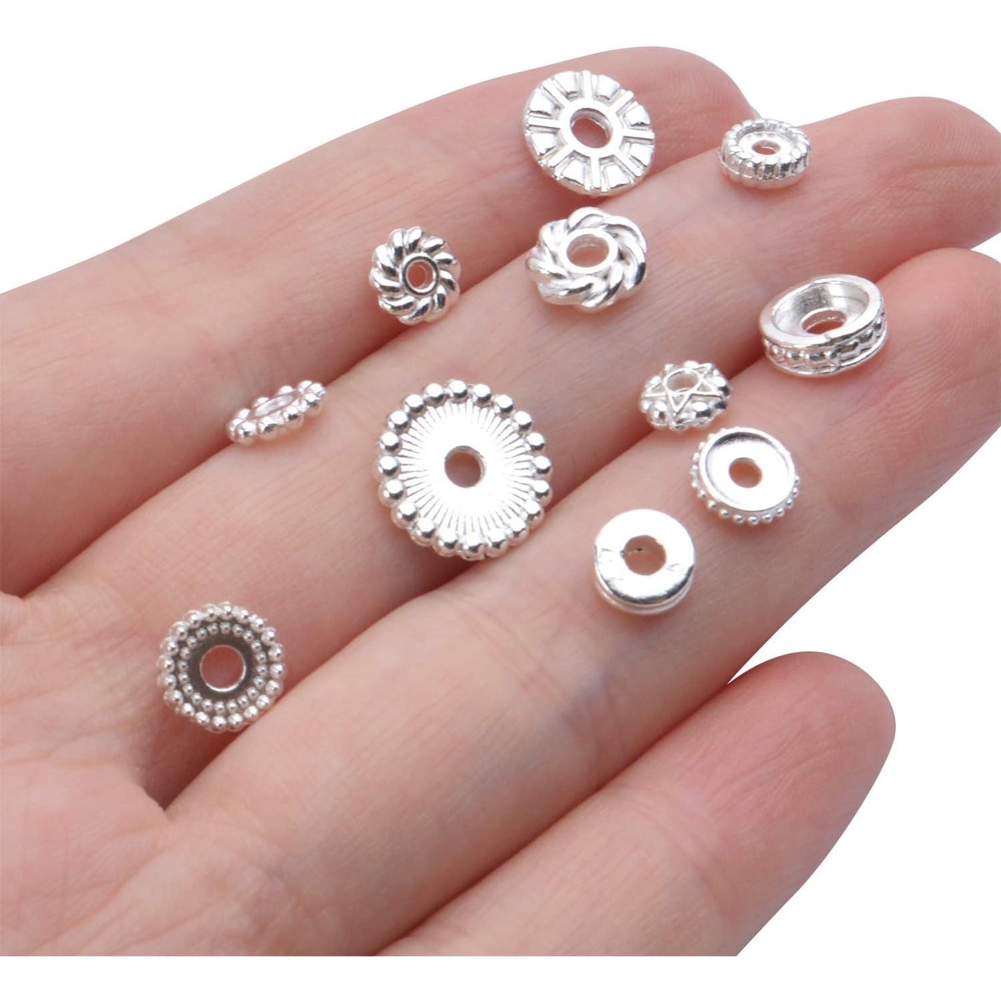 100 Gram(About 170-300pcs) Spacer Beads Jewelry Bead Charm Spacers Alloy Spacer Beads for Jewelry Making DIY Bracelets Necklace and Crafting,Silver