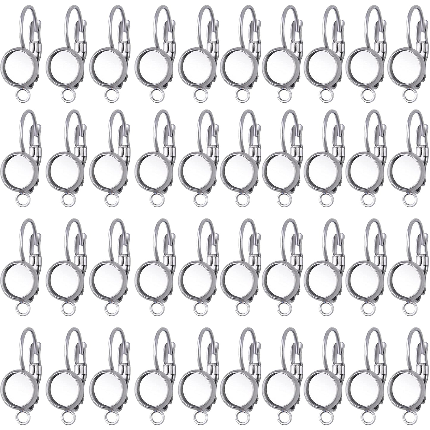 40pcs Leverback French Earring Hooks Stainless Steel Earring Blank Round Bezel Trays Earring Hoops with Loop for Women Men DIY Jewelry Making Supplies, 5 Sizes