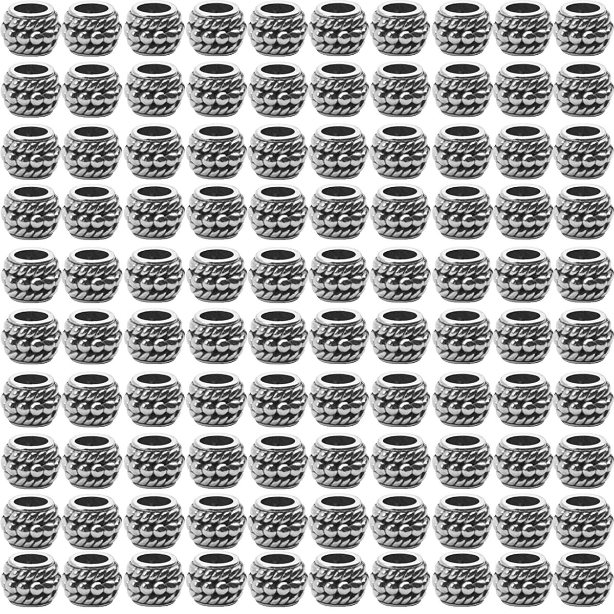 Large Hole Beads,100pcs 8mm Tibetan Barrel Spacer Beads European Charms Beads with 4mm Hole for Bracelet Necklaces Jewelry Making