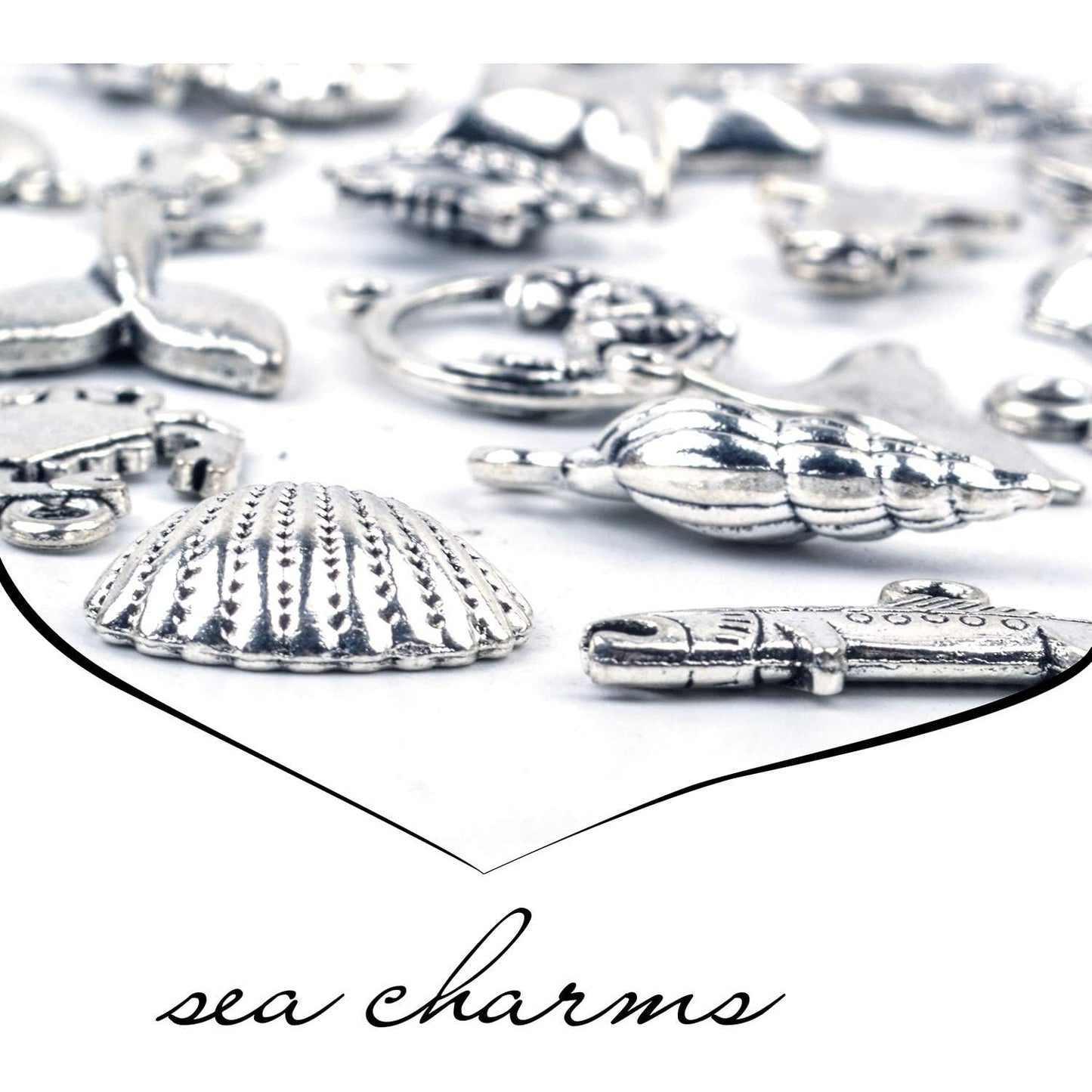 40 Pieces Mixed Antique Silver DIY Ocean Fish & Sea Creatures Charms Pendants for Making Bracelet and Necklace