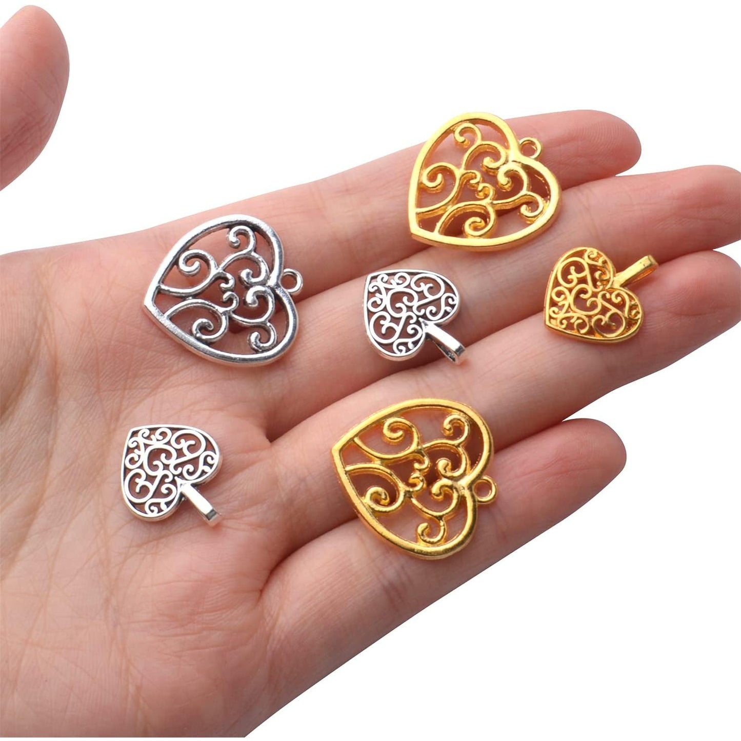 60pcs Heart Charms Tibetan Alloy Filigree Hollow Heart Love Charm Pendants for DIY Earring Bracelet Jewelry Crafts Making,2 Styles