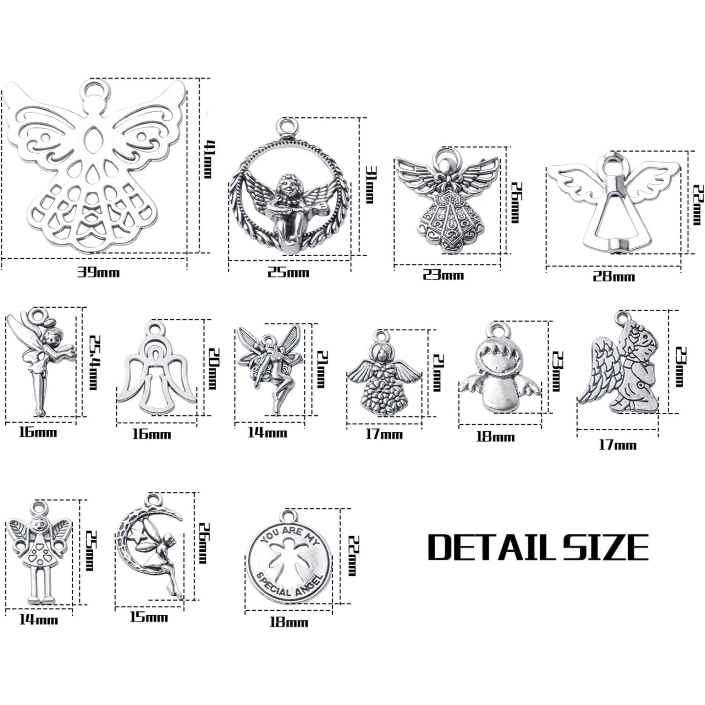39pcs Antique Silver Angel Fairy Charms Pendants Alloy Angel Charm Craft Supplies for Jewelry DIY Bracelet Necklace Craft Making Finding,13 Styles