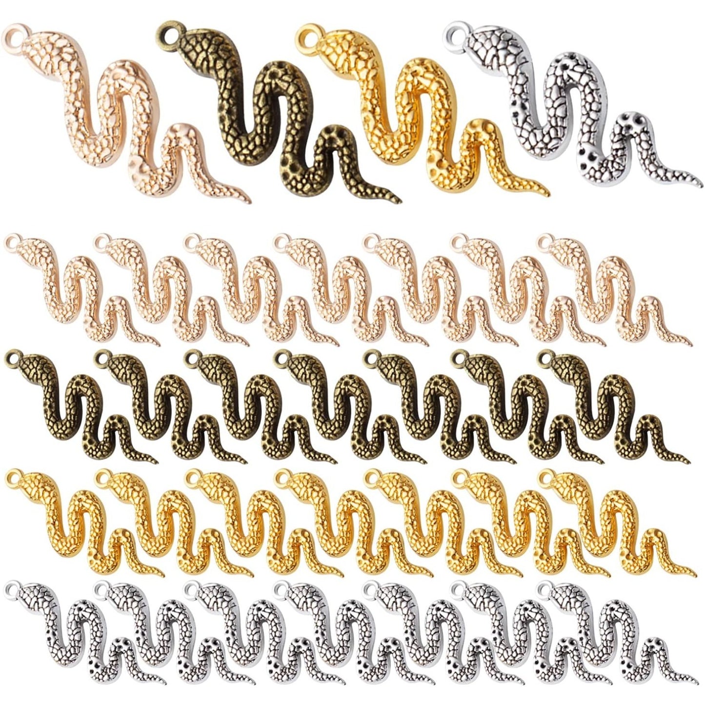 32pcs Snake Charms - Alloy Cobra Pendant for Bracelets Necklaces DIY Jewelry Craft Making Supplies, 4 Colors