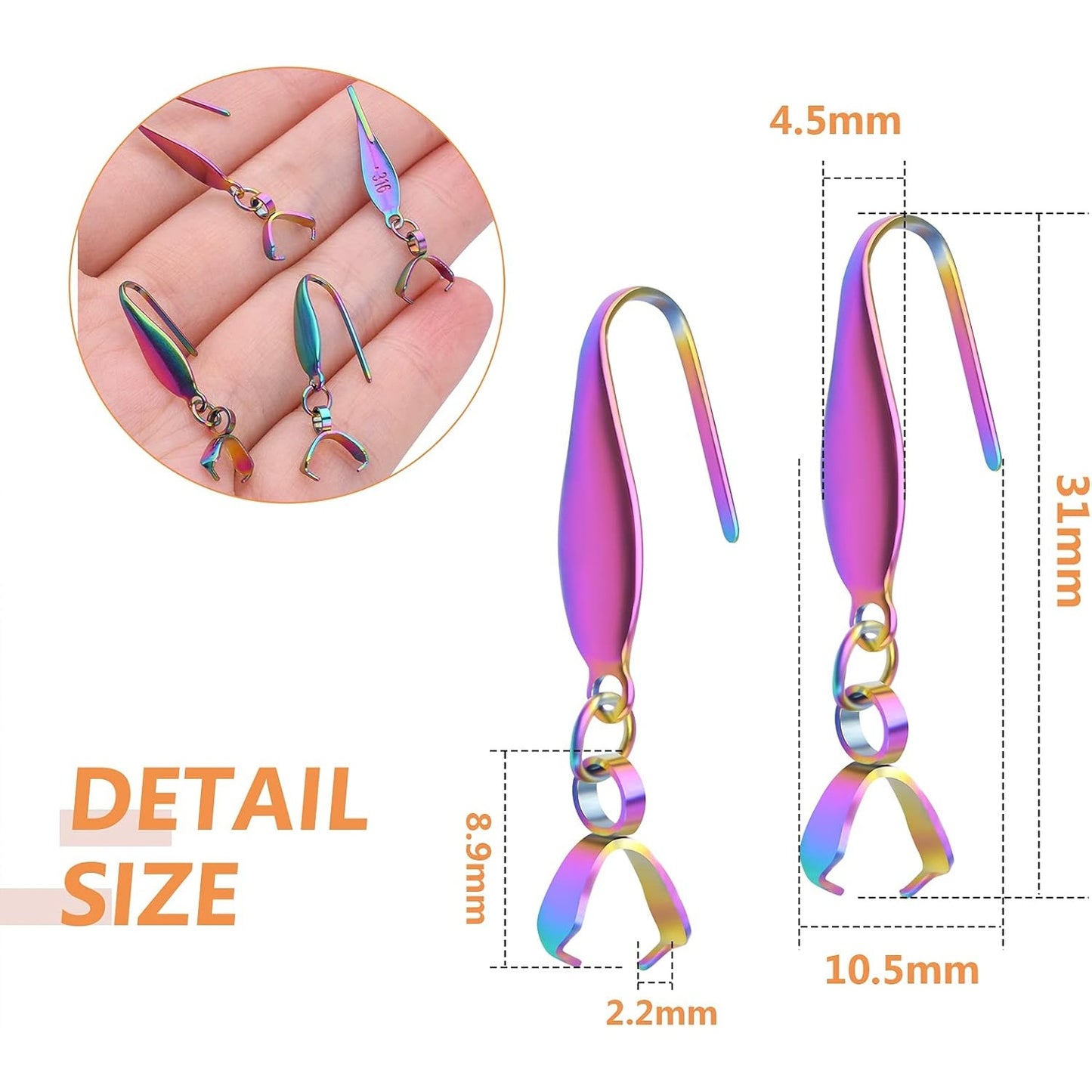 30pcs Stainless Steel Earring Hooks Rainbow Color Pendant Clasp Earring Hooks Ear Wire Buckle Dangle Earrings for DIY Jewelry Making Birthday Wedding Anniversary Favor Gifts