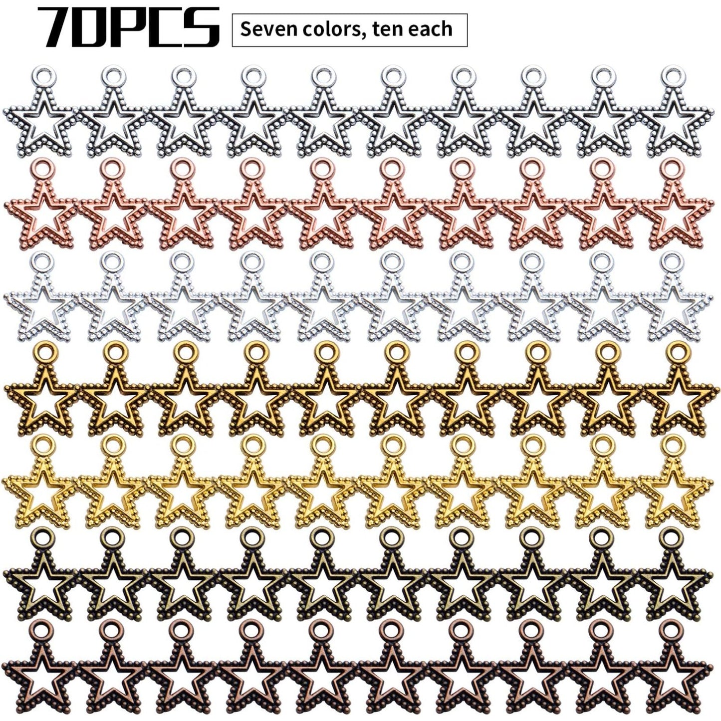 Star Pendant Charms,70pcs 17x15mm Hollow Star Charms Tibetan Alloy Star Pendants Little Star Dangle Charms Jewelry Making Accessories for Earrings Necklace Bracelet Crafts,7 Colors