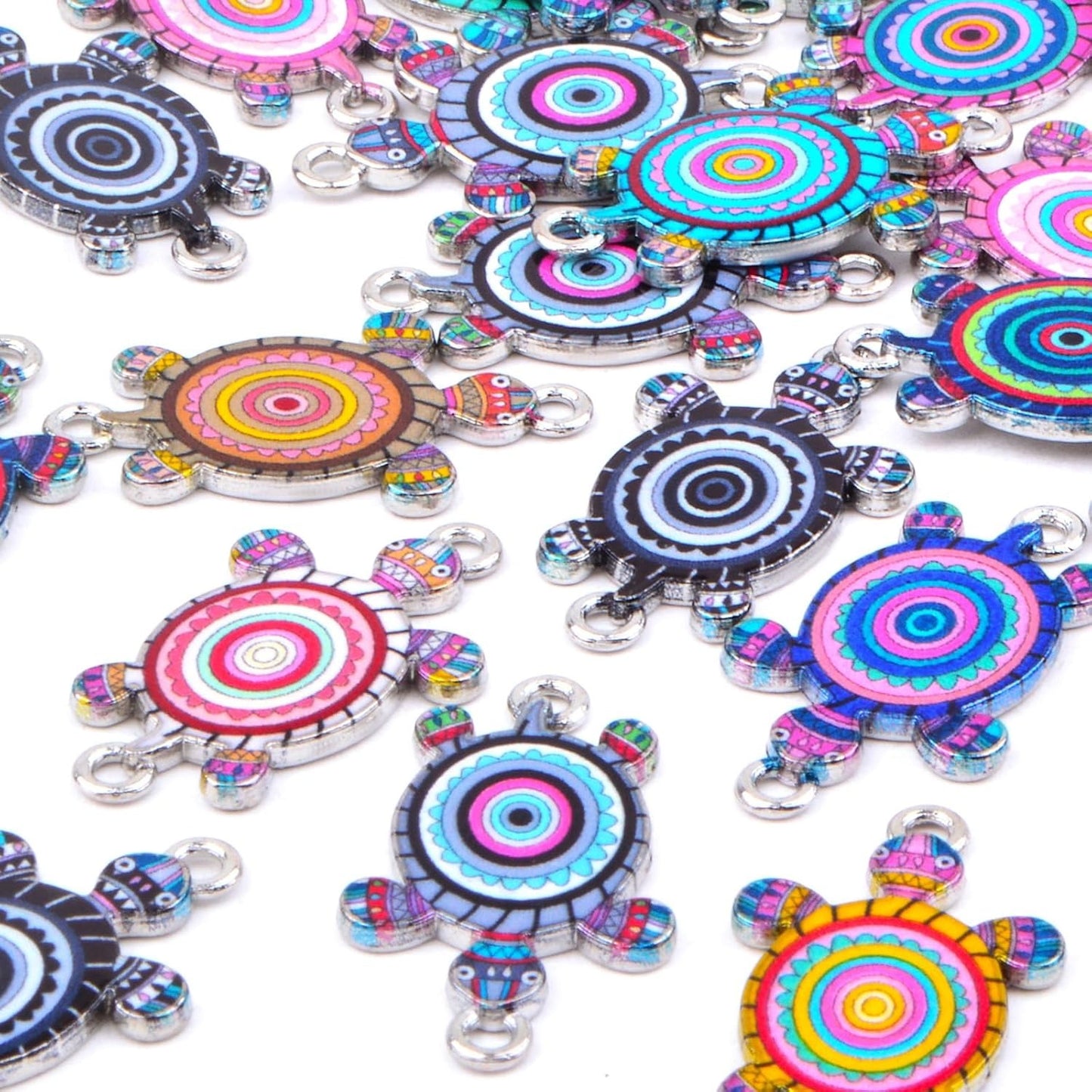 36pcs Colorful Ocean Animal Sea Turtle Charm Connectors Alloy Sea Life Tortoise Shape Pendants with Double Holes for DIY Necklace Bracelet Crafts Jewelry Making