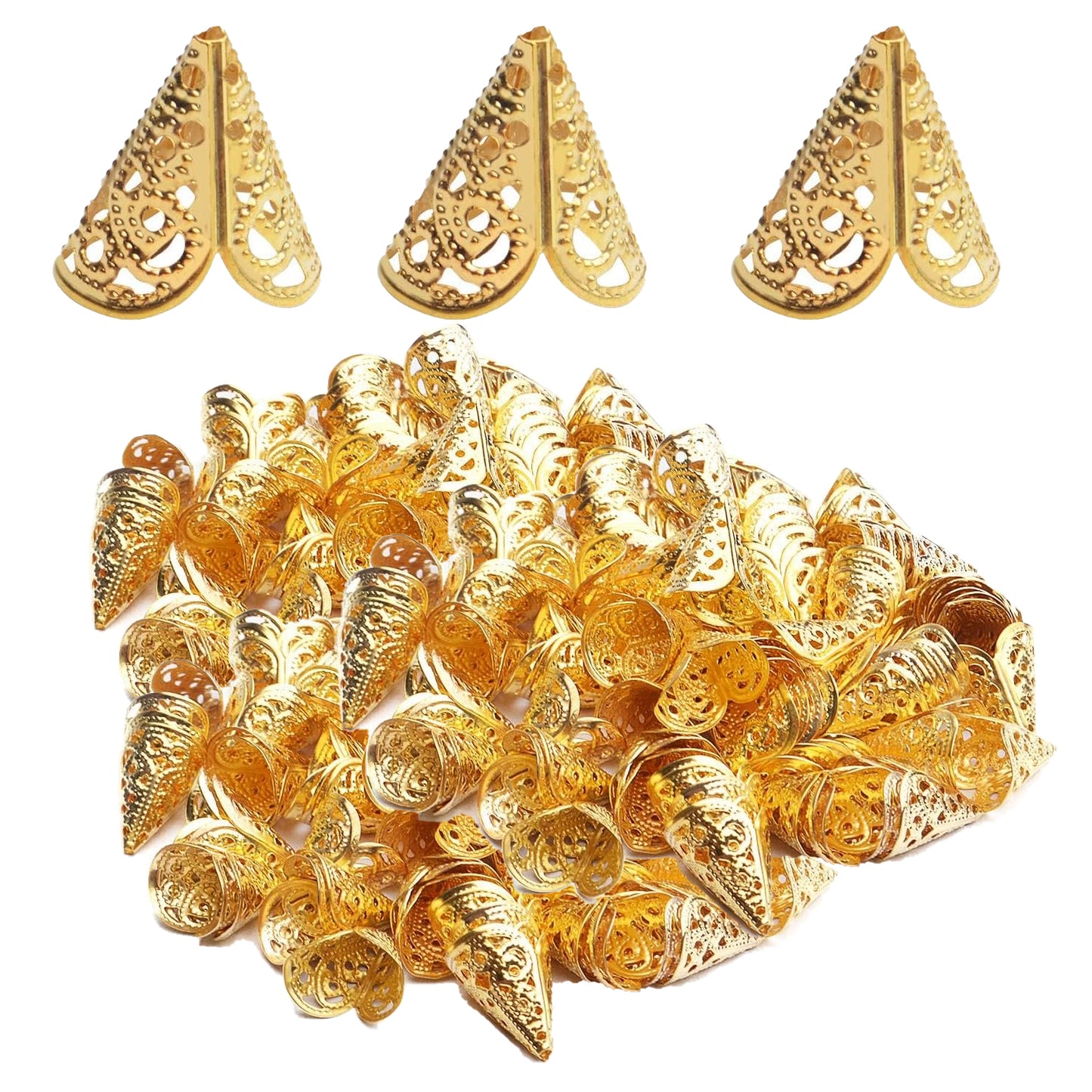 Bead Caps,200Pcs Filigree Cone Beads Cap Alloy Hollow Flower Bead Caps for Bracelet Jewelry DIY Craft Making