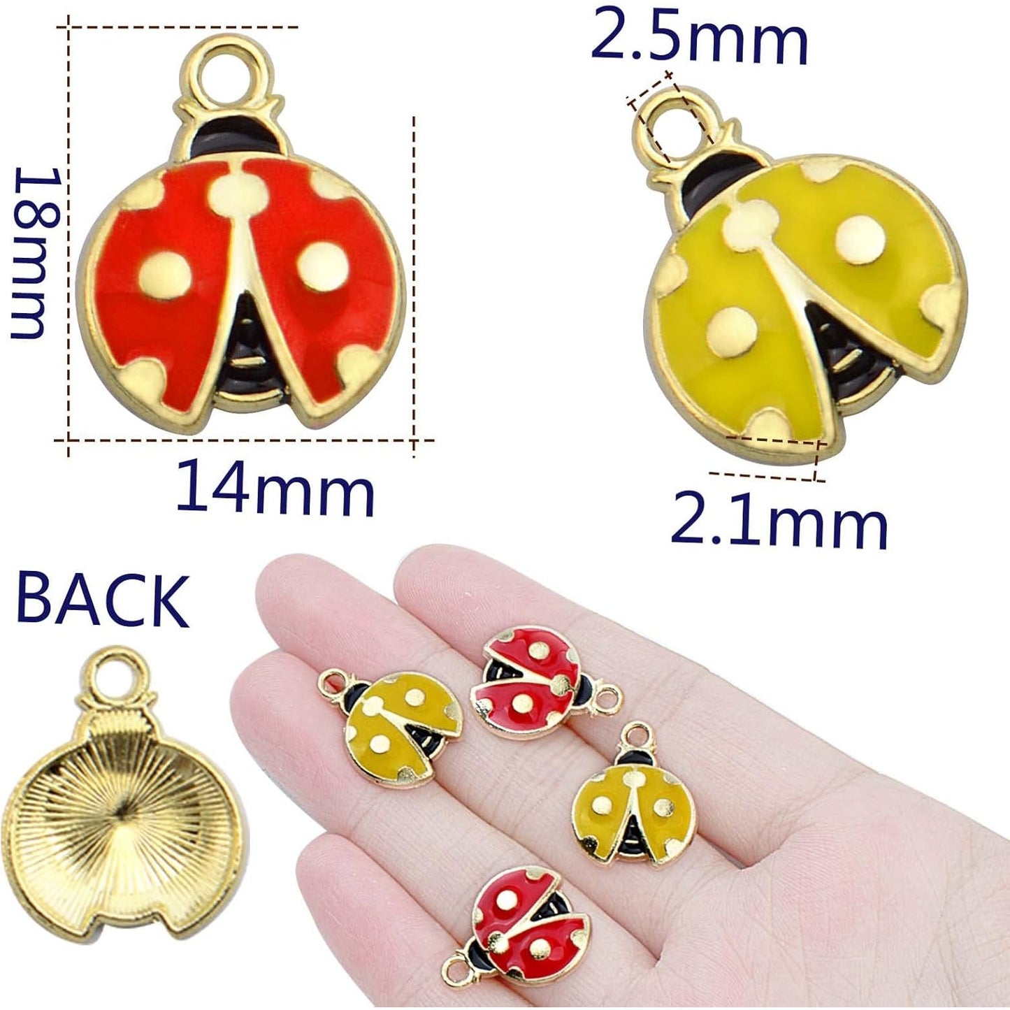 30pcs Enamel Lucky Ladybug Charms Alloy Small Flying Insect Cute Animal Dangle Pendants Embellishments DIY Jewelry Making Scrapbooking Handmade Decoration, 2 Colors