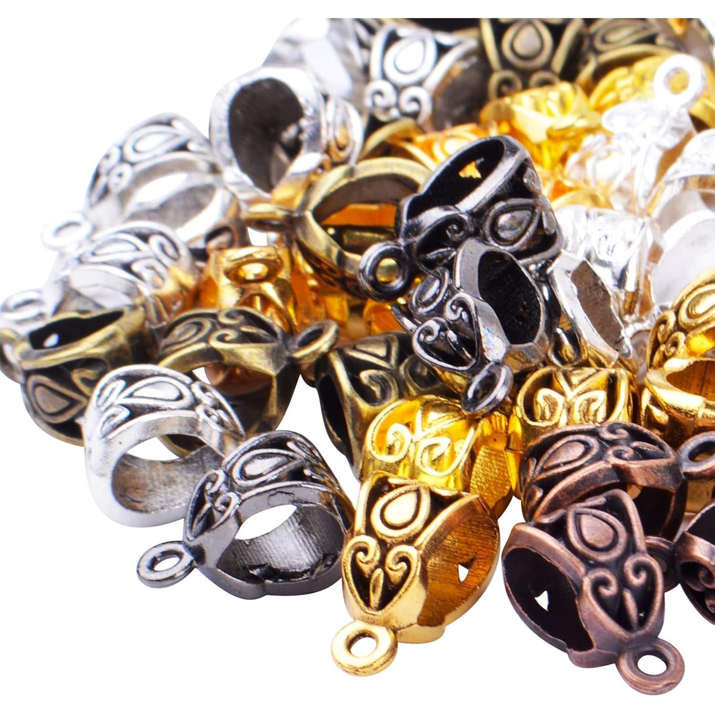 80pcs Connectors Bails Beads Alloy Bail Beads with Charm Loop Bead Hanger Charms Connector Dangle Link Beads for Jewelry Making DIY Necklace Bracelet, 8 Colors