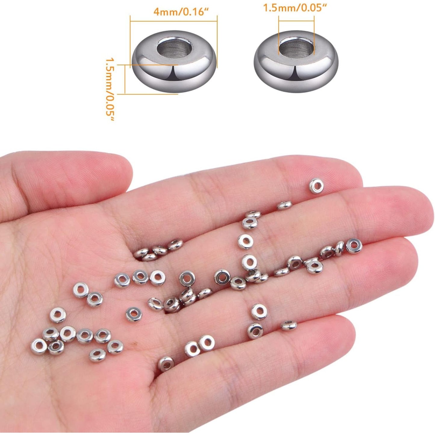 200pcs 4 mm Flat Round Spacer Beads Stainless Steel Disc Rondelle Spacer Loose Beads Slices with a Box Accessories for DIY Necklace Bracelet Jewelry Making Findings