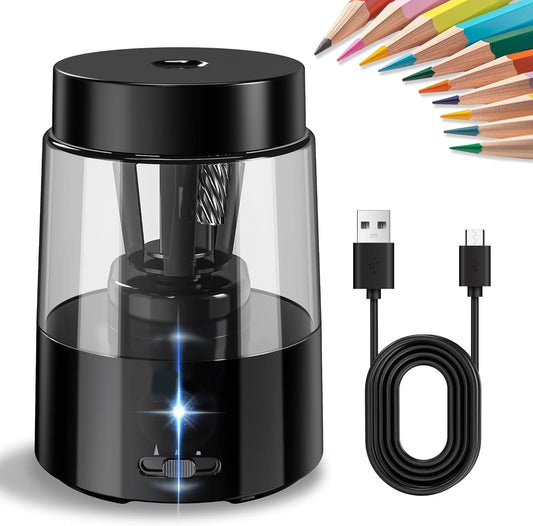 HENDEVL Electric Pencil Sharpener, Automatic Pencil Sharpeners Students, Battery Rechargeable Pencil Sharpeners for Colored Pencils, Auto Stop, Suitable for No.2(6-8mm), School/Home