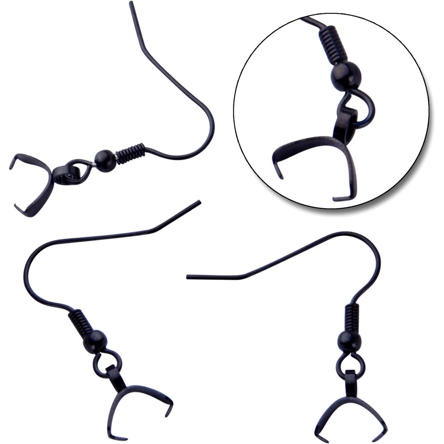 Stainless Steel Earring Hooks, 50pcs Black With Pendant Clasp - Hypoallergenic Ear Wire Ball Hooks for Jewelry Making