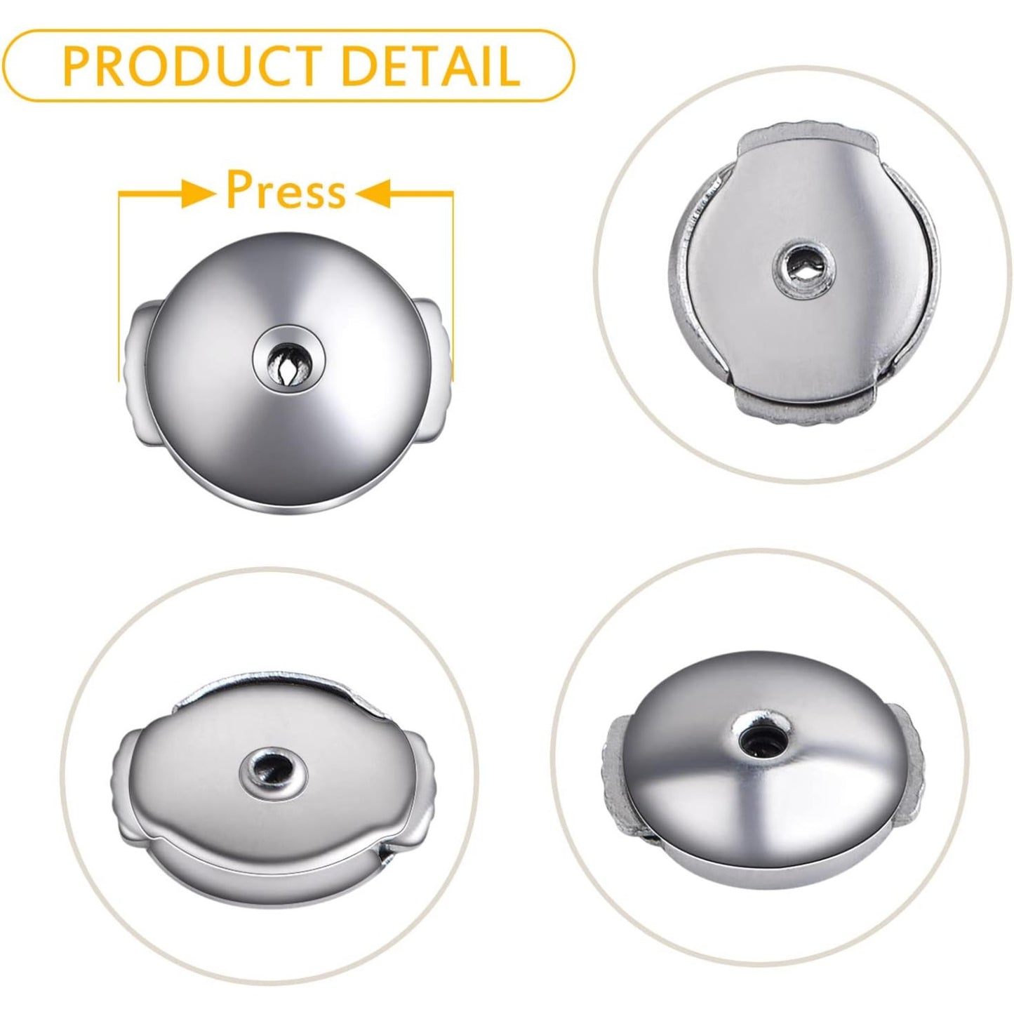 10pcs Stainless Steel Spring Locking Earring Backs Hypoallergenic Round Saucer Shape Secure Earring Backs Stoppers Replacements for DIY Stud Earrings Notched Posts