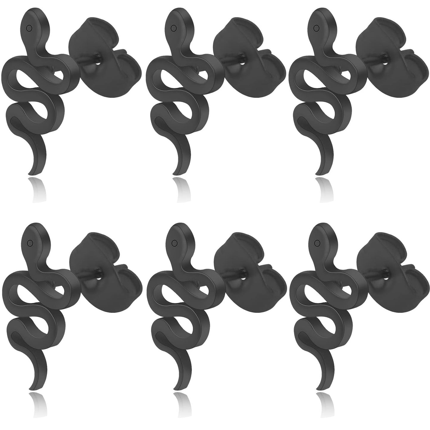 3 Pairs Stainless Steel Snake Shape Earring Studs Hypoallergenic Animal Snake Stud Dangle Earrings with Earring Backs for DIY Earrings Jewelry Making Supplies, 3 Colors