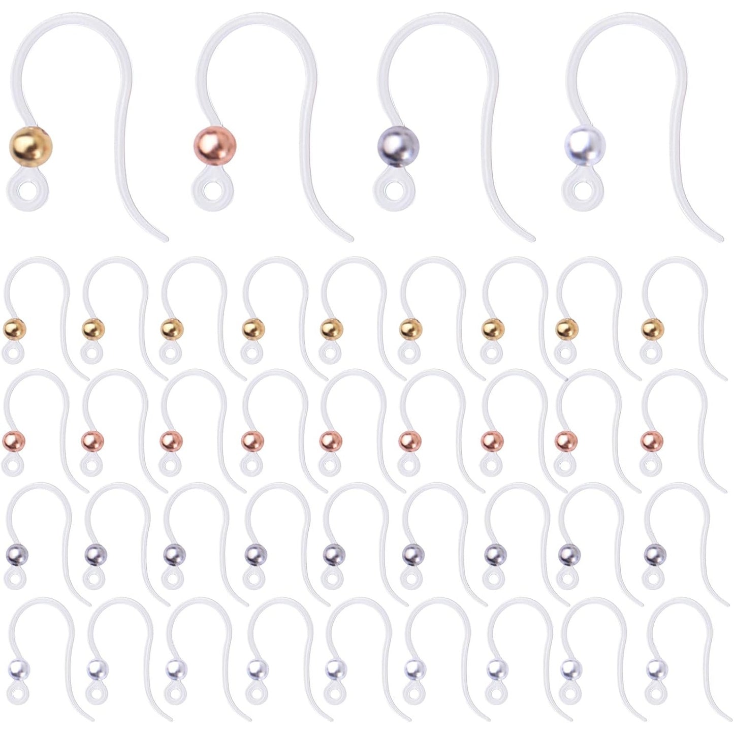 40pcs Plastic Earring Hooks Ear Wire Ball Dots Safety Non-Allergenic Ear Wires Hooks Earring Findings for DIY Jewelry Making, 4 Colors