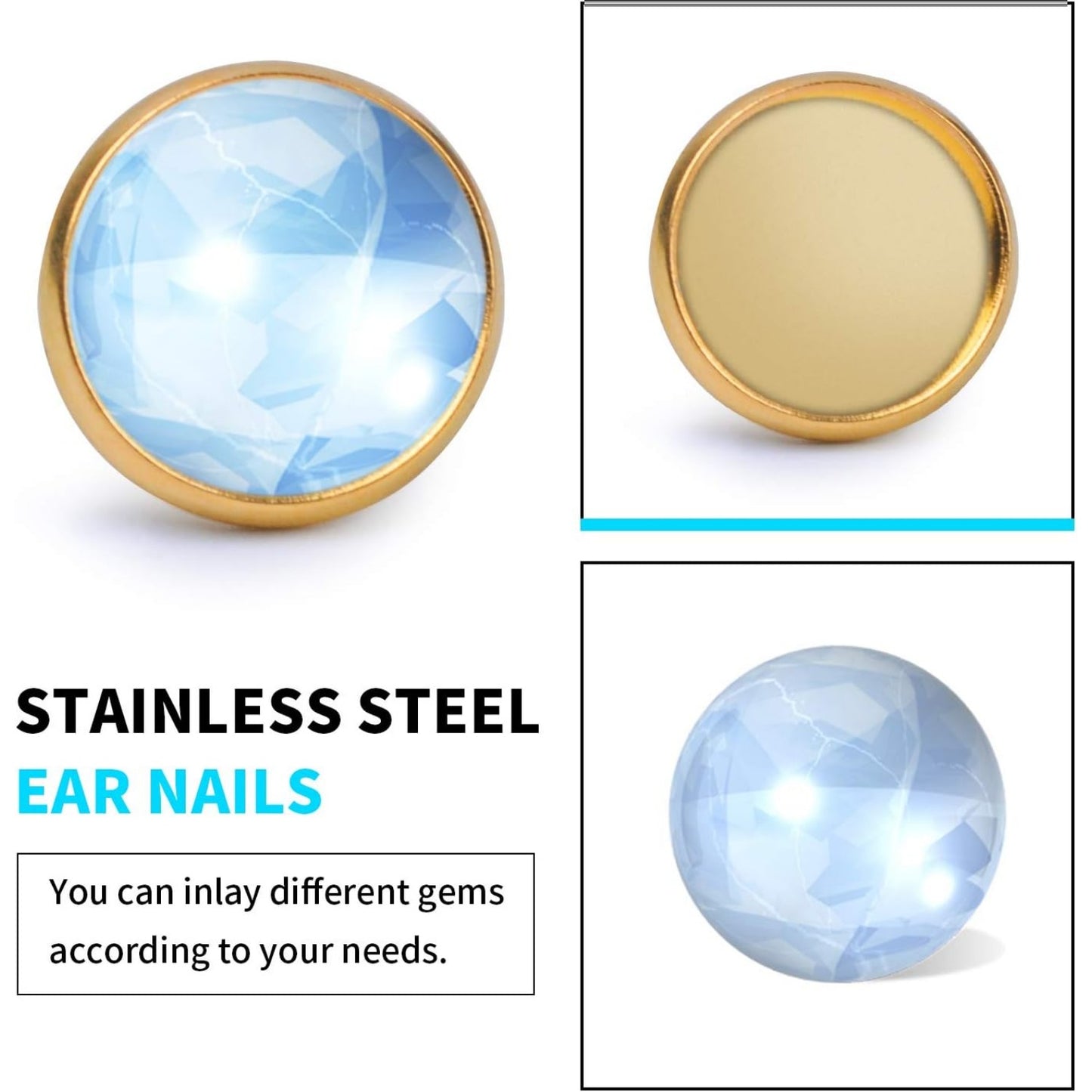50 Pieces Stainless Steel Stud Gold Earring Cabochon Setting Post Cup for 12mm and 50 Pieces Bullet Clutch Earrings Safety Backs