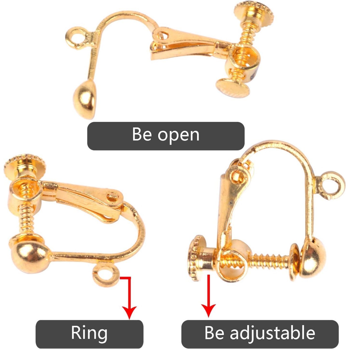 24 Pieces Clip-on Earring Findings Components Screw Back Ear Wire Non Pierced Earring Converter with Loop for Jewelry Making, 4 Colors