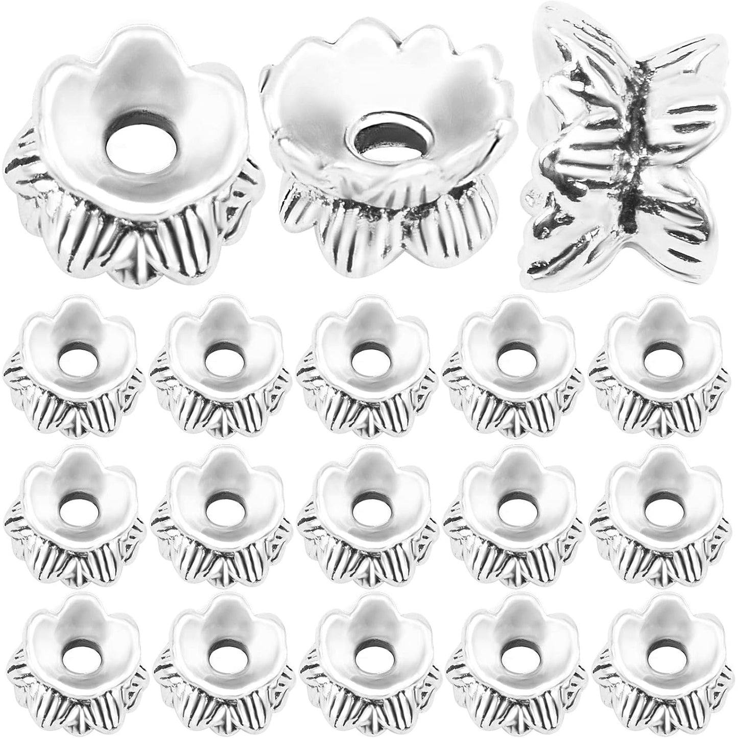 Lotus Form 60PCS Double End Flower Bead Spacer Caps, Antique Alloy Jewelry Caps for Bracelet, Necklace, Earring Crafts Making