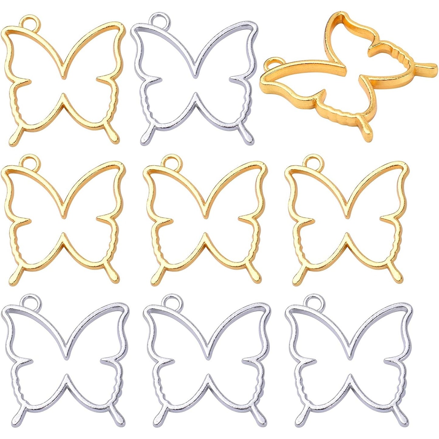 20pcs Butterfly Open Back Bezel Pendant Charm Resin Molds Hollow Frame Pendants for DIY Pressed Flower Crafts Jewelry Making Accessories