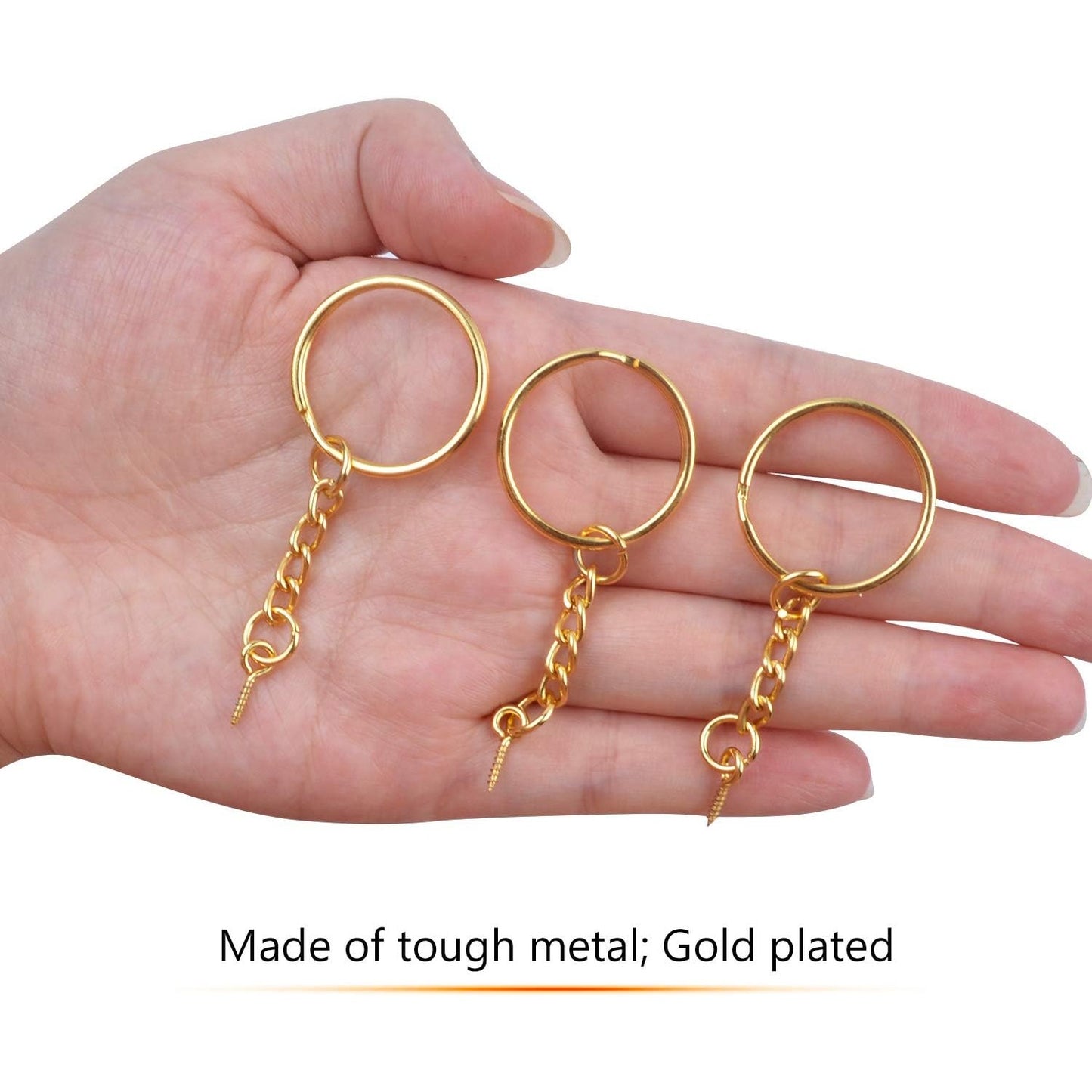 50pcs 25mm Split Key Ring with Extend Chain and 12mm Screw Eye Pin for Craft Charm Making,Gold