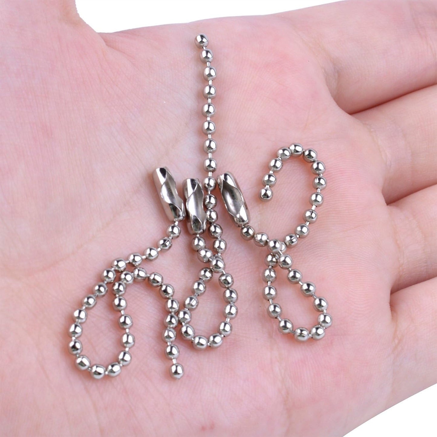 200 Pieces Ball Bead Chains Bead Connector Clasp 2.4 mm Diameter Keychain Tag Key Rings 100mm Long