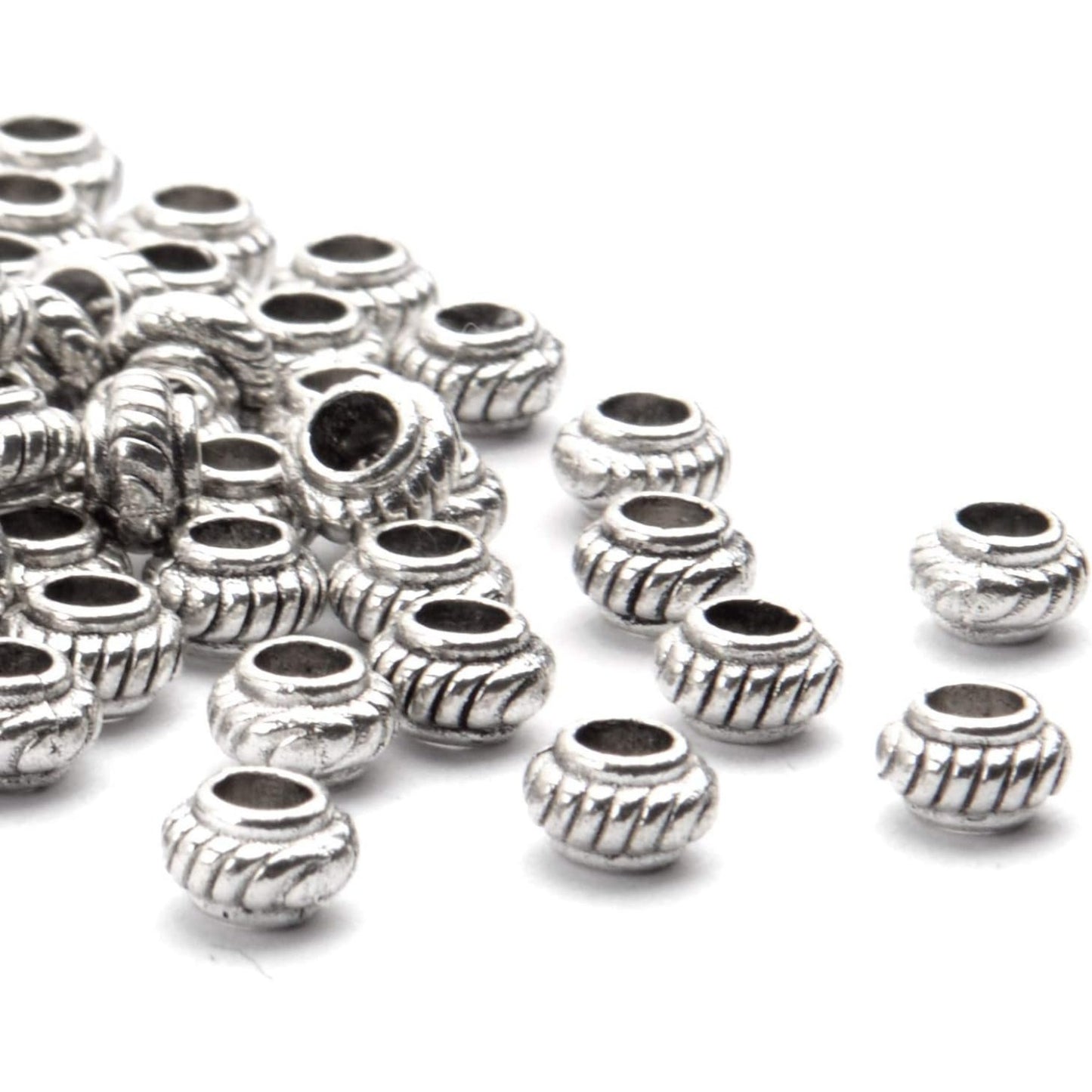 100pcs Silver Spacer Beads Round Tibetan Alloy Spacers Loose Spacer Bead for Necklace Bracelet Crafts,5.8 * 3.6mm