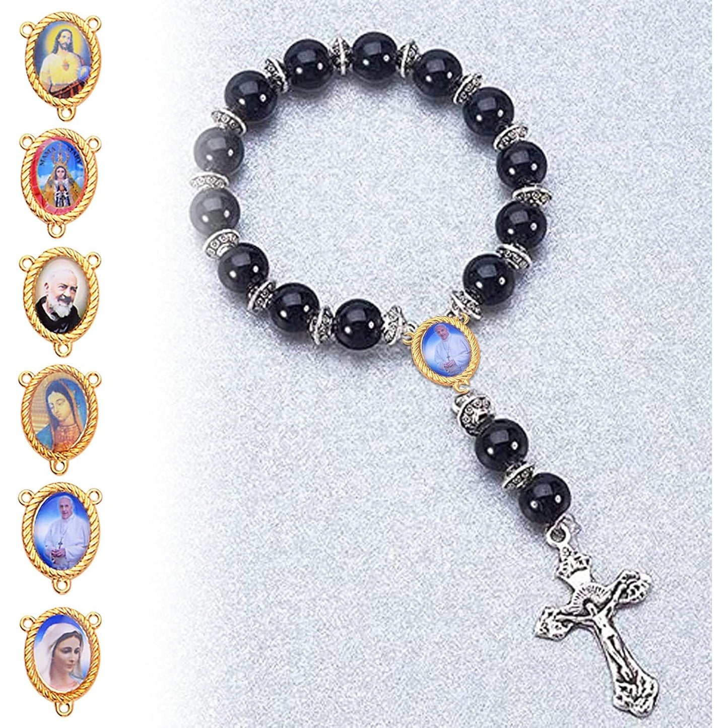 20pcs Mixed Pictures Oval Virgin Mary Miraculous Medal Floral Rosary Centerpiece Alloy Jesus Crucifix Cross Pendants Charms Connectors for DIY Jewelry Making, Gold, Silver