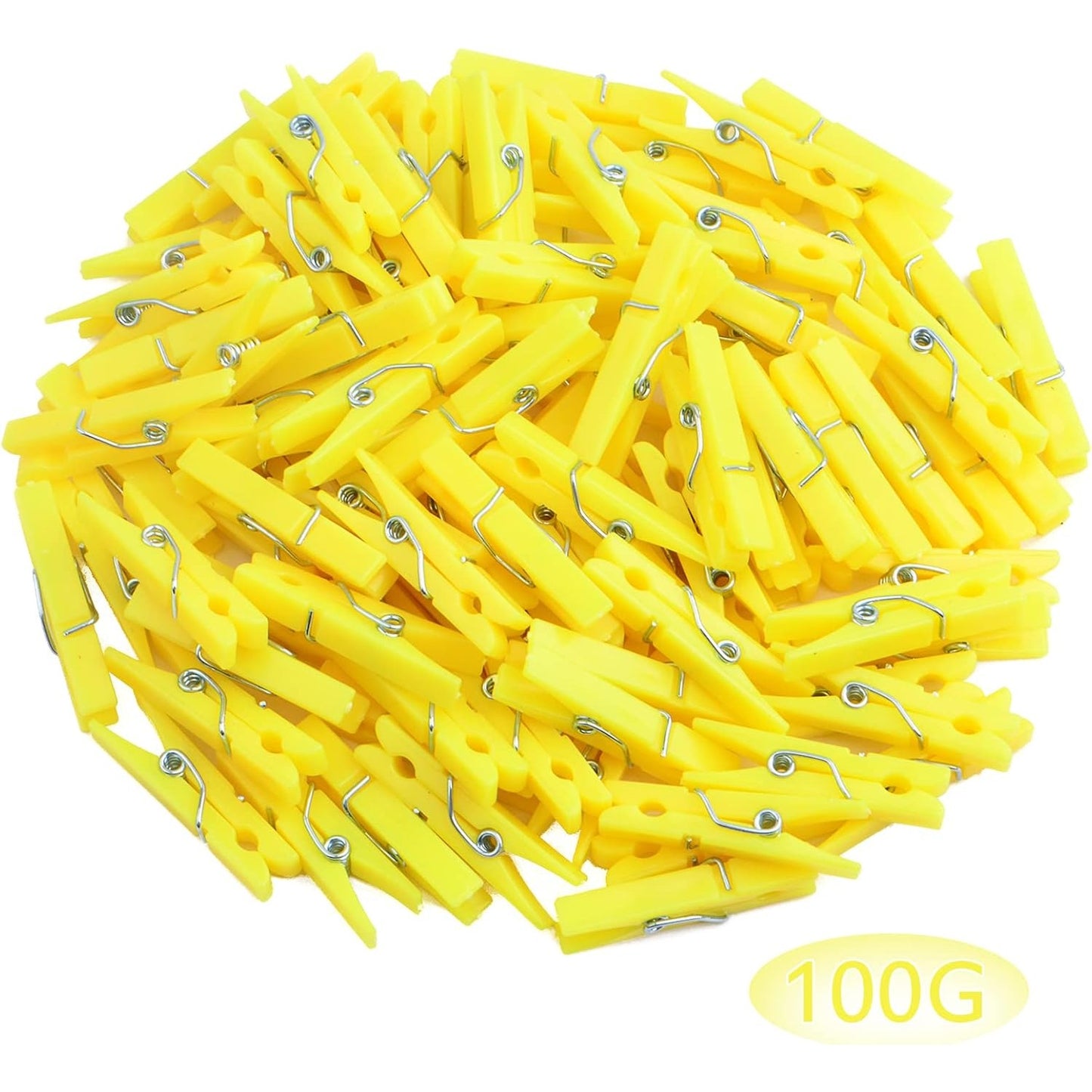 100 Pieces Mini Plastic Clothespins Sturdy Photo Paper Clips Decorative Craft Clips for Hanging Picture Arts Scrapbooking Home Wedding Decor, Yellow