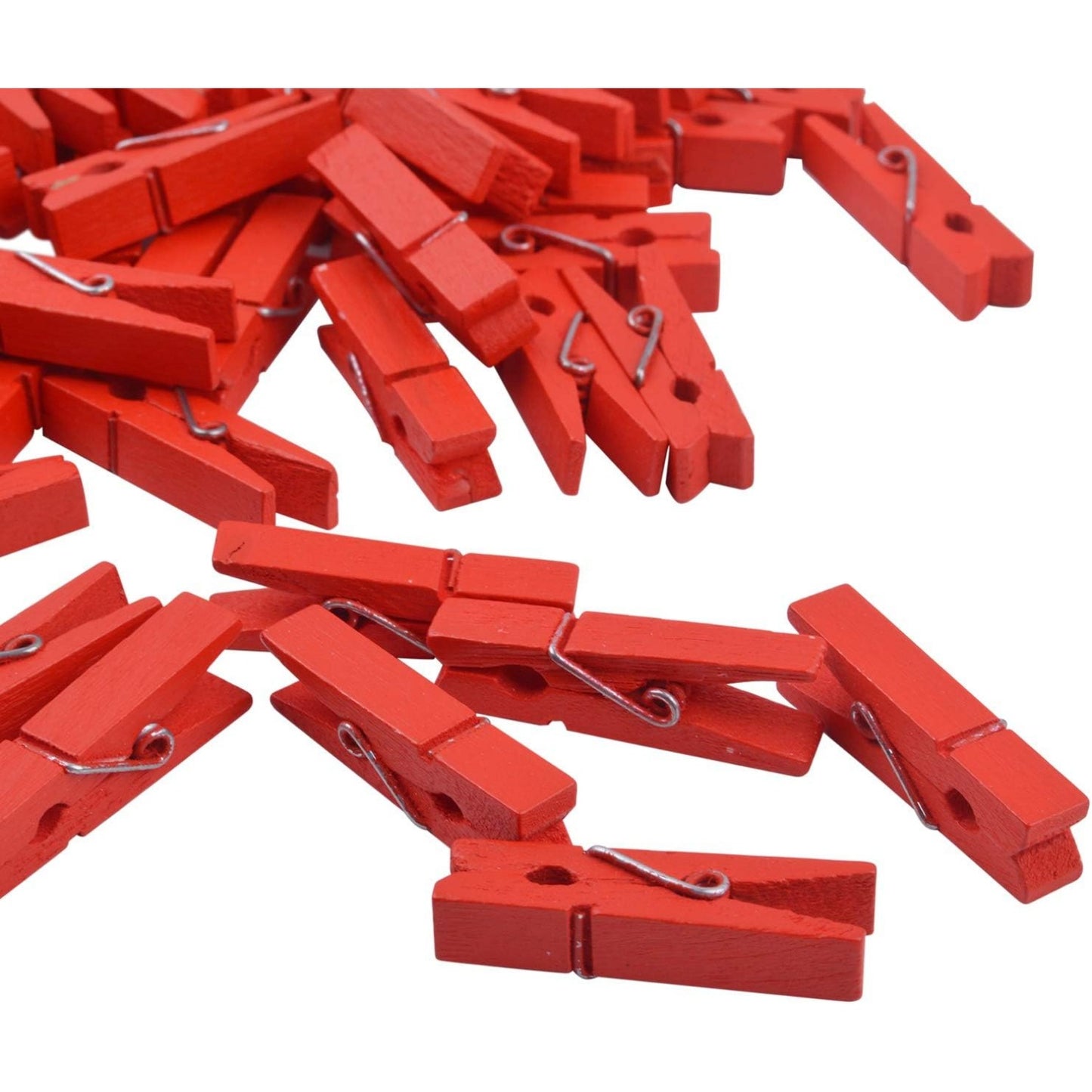 BronaGrand 100pcs Mini Red Wooden Utility Paper Clip, Clothespins Clip, Clothes Line Clips,Photo Clips