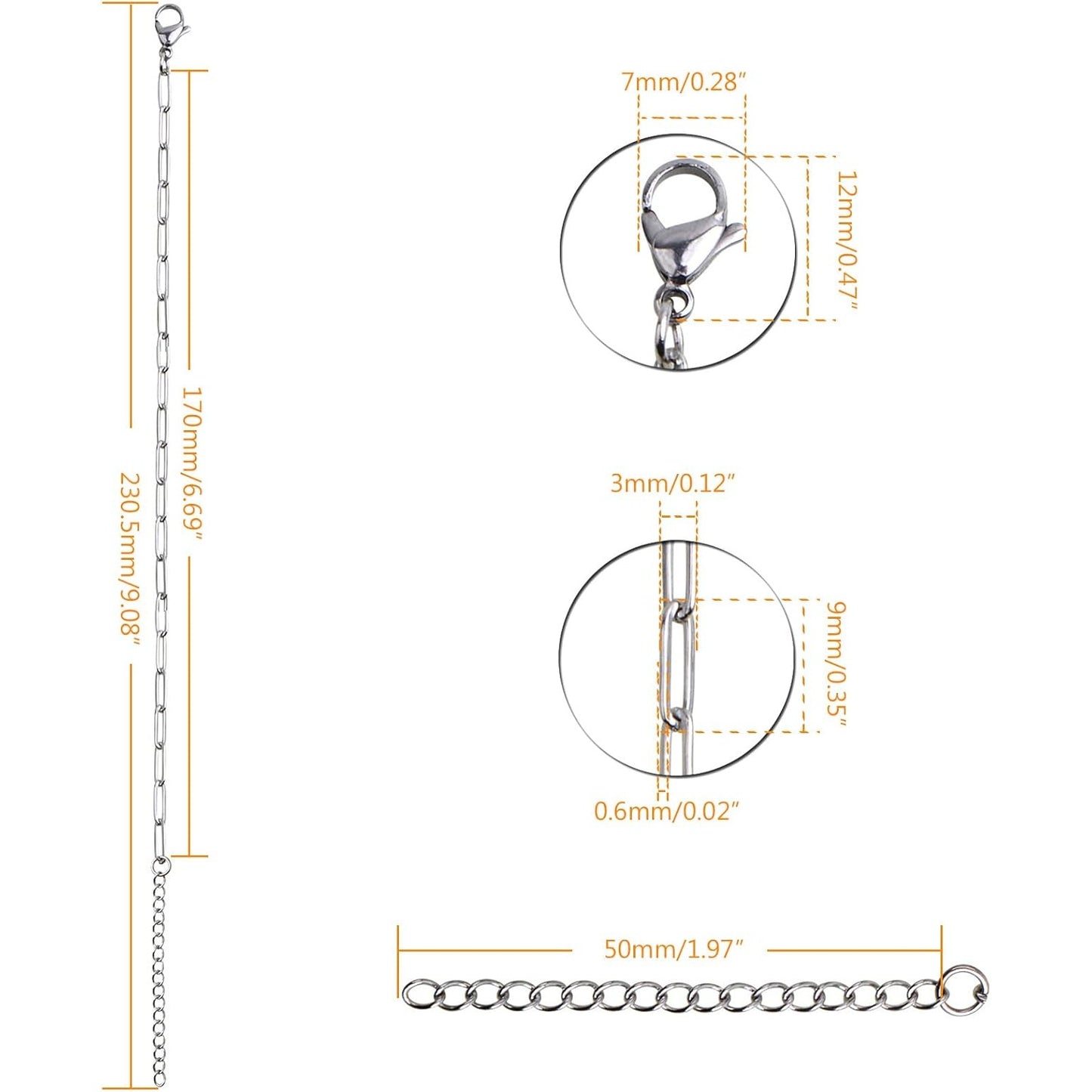 6pcs Adjustable Paperclip Link Chain Bracelets Stainless Steel Paper Clips Necklace Bracelet with Lobster Clasps for Women Jewelry Birthday Christmas Party Gifts