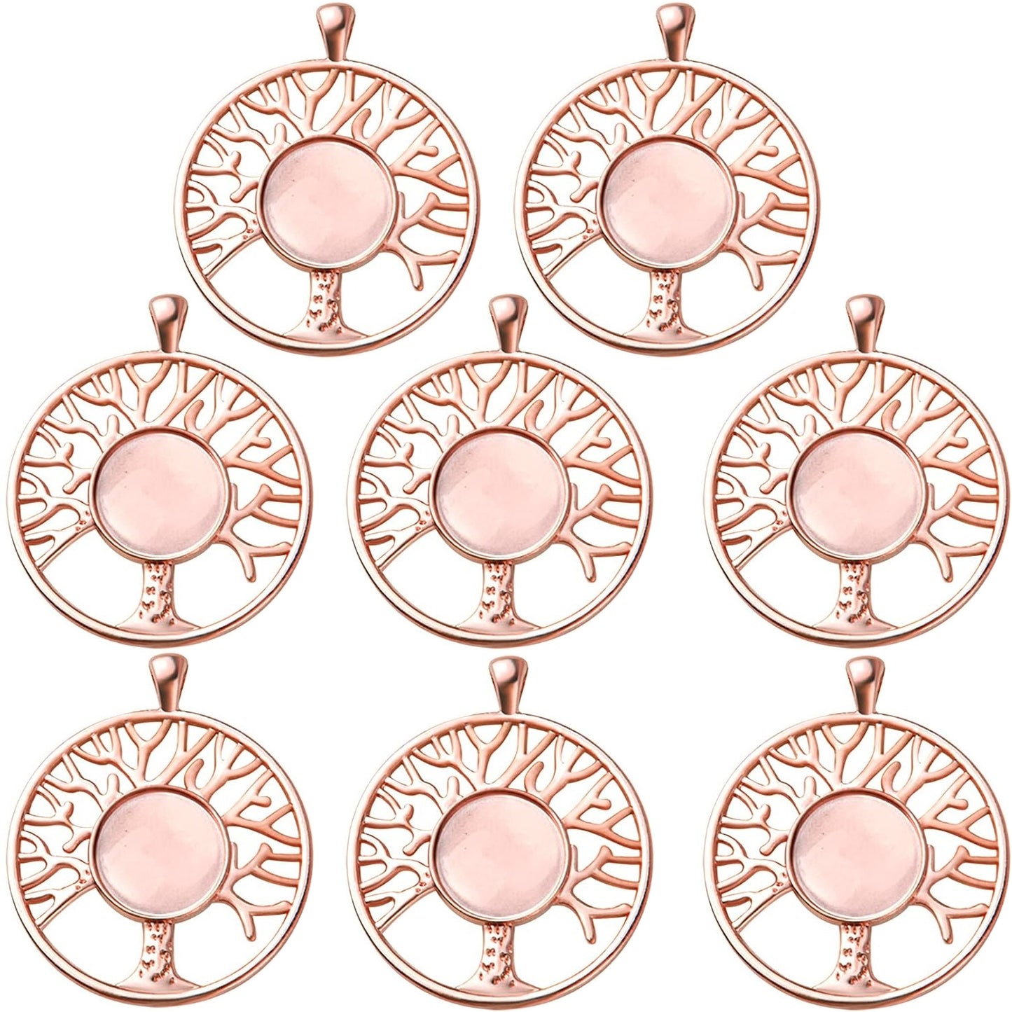 8 Sets 4 Colors Dream Catcher Pendant Trays Alloy Tree of Life Charms with Clear Dome Glass Cabochons for Photo Cameo Bracelet Necklace Jewelry Making Accessories