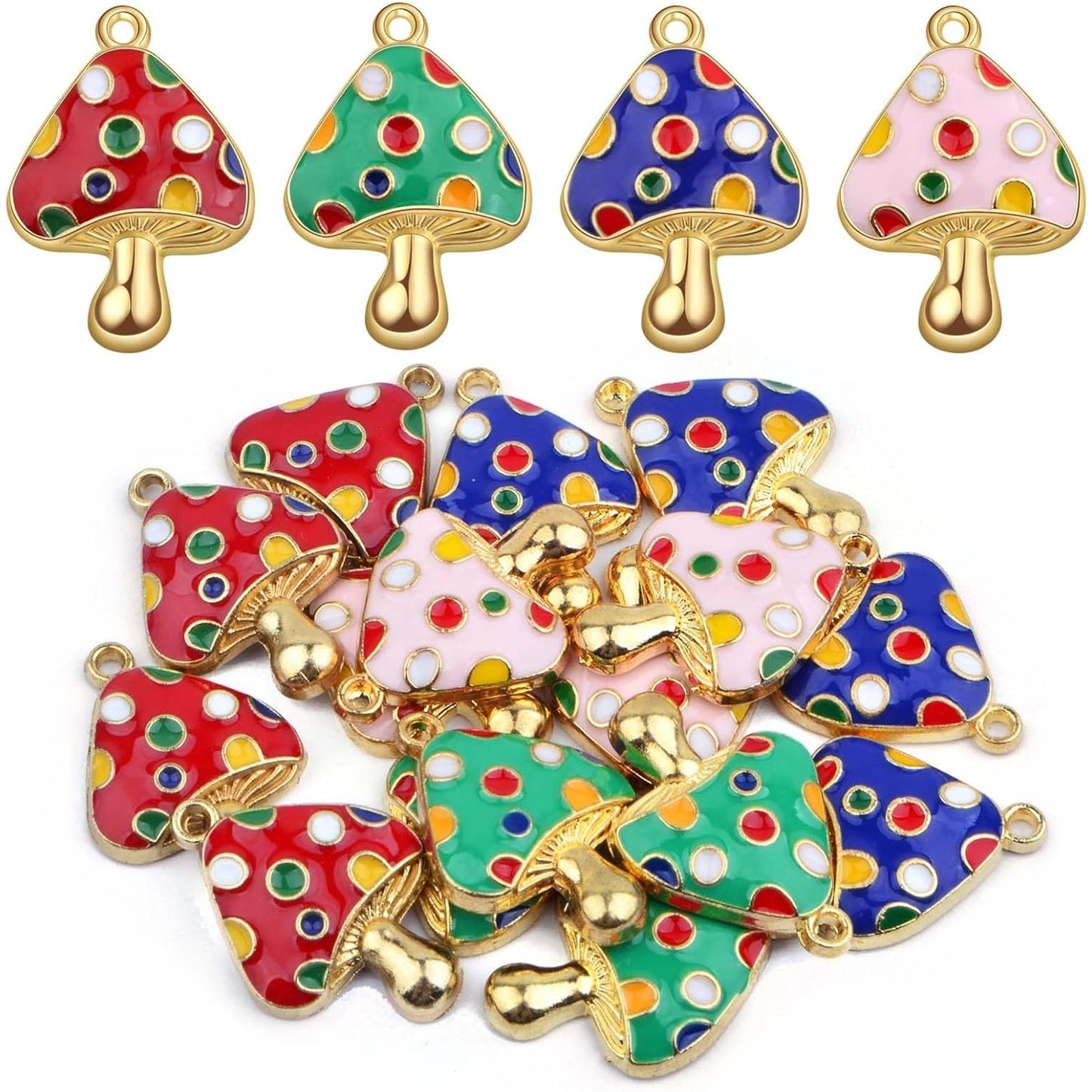 16 Pieces Colorful Enamel 3D Mushroom Dangle Charms Cute Stereoscopic Mushroom Shape Pendant Hanging Ornaments for DIY Bracelet Necklace Keychains Jewelry Making