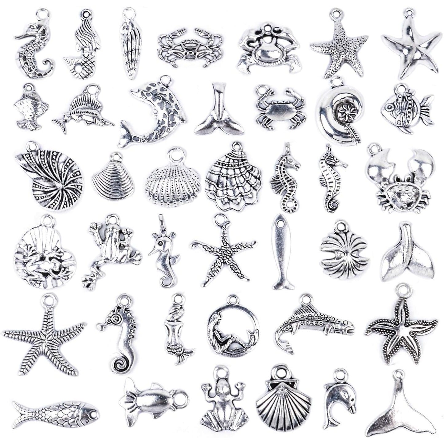 40 Pieces Mixed Antique Silver DIY Ocean Fish & Sea Creatures Charms Pendants for Making Bracelet and Necklace
